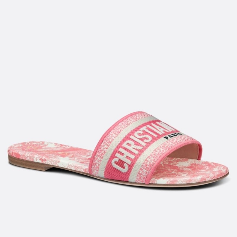 Dior Dway Slides In Peony Pink Toile de Jouy Embroidered Cotton DSS53190