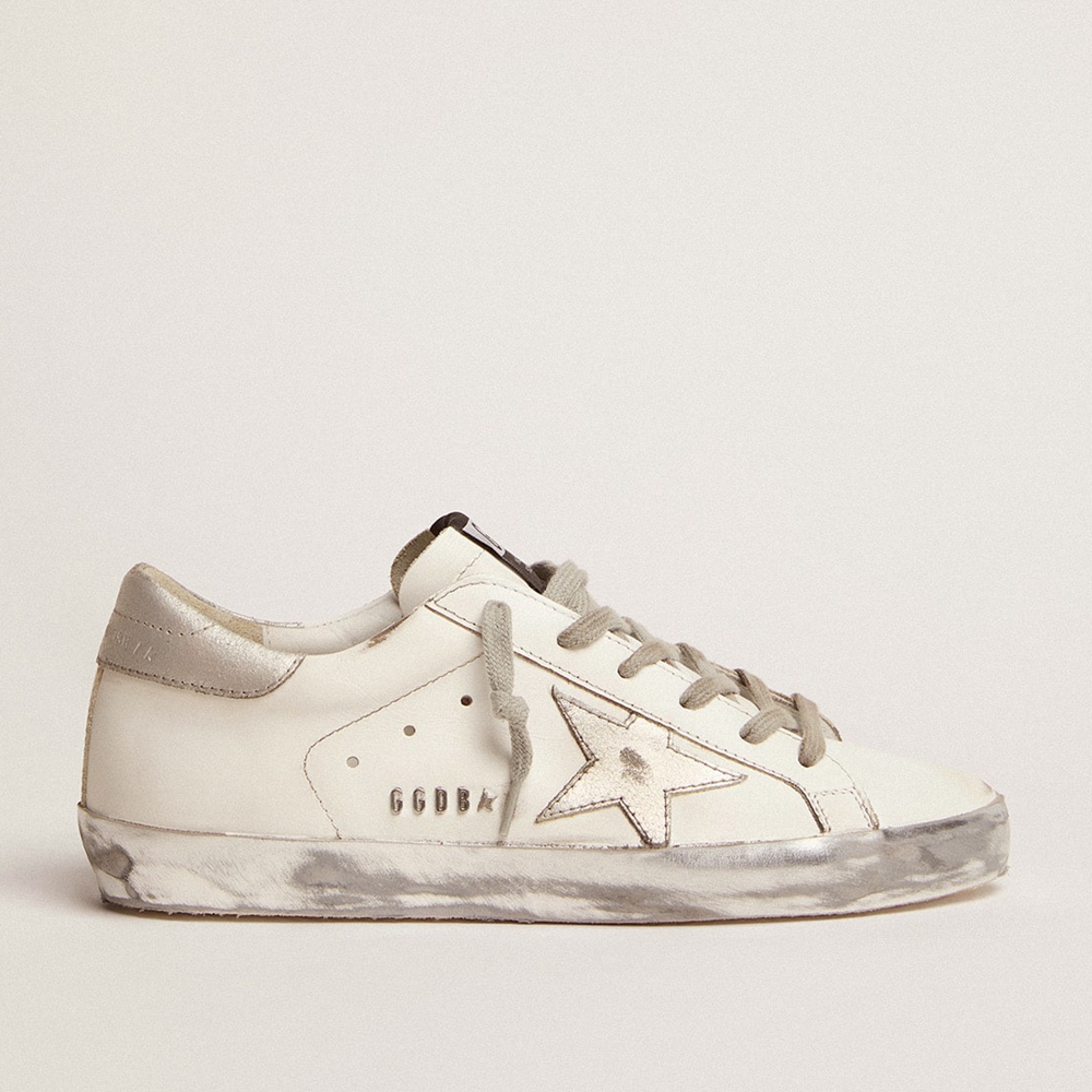 Golden Goose Women's Super-Star With Silver Sparkle Foxing And Metal Stud Lettering GWF00101.F000314.80185